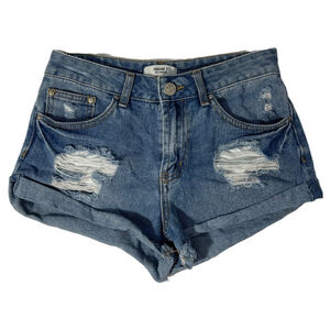 Forever 21 Distressed Button-Fly Mid-Rise Cuffed Denim Shorts – Size 25